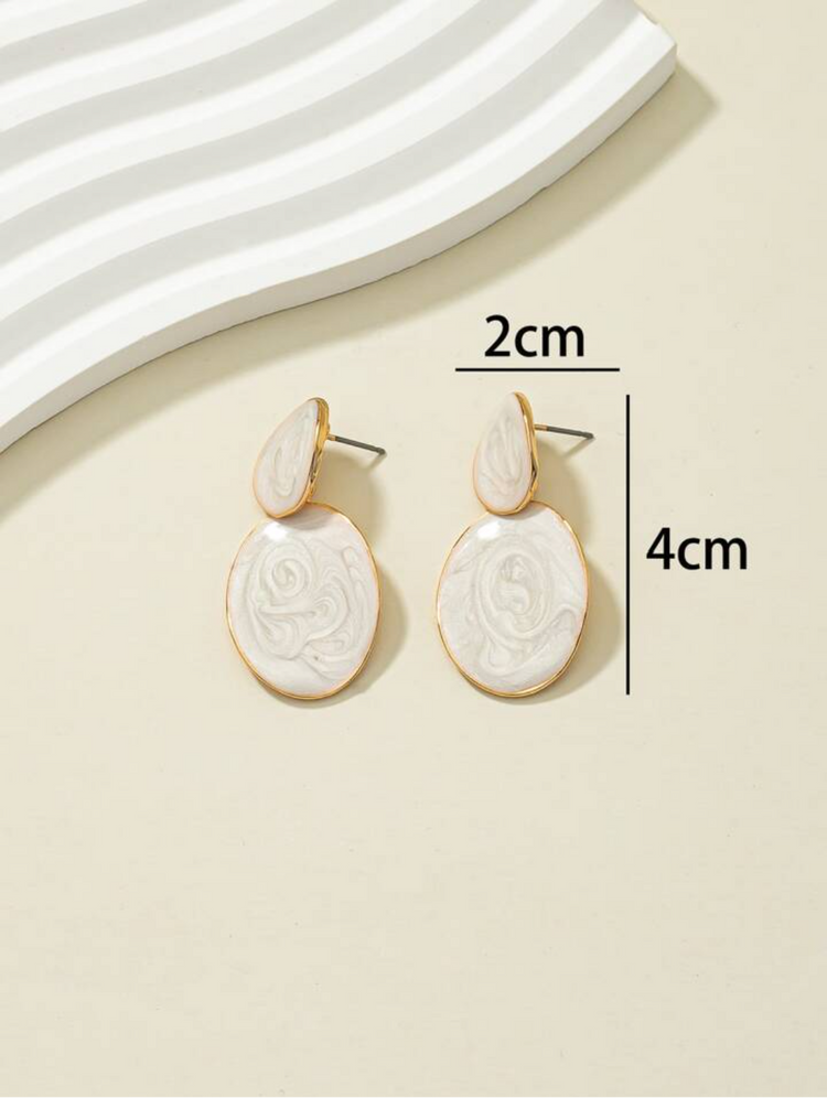 Elegant Marble Finish Rhodium Polished Earrings: Timeless Sophistication Alloy - Rare1Studio