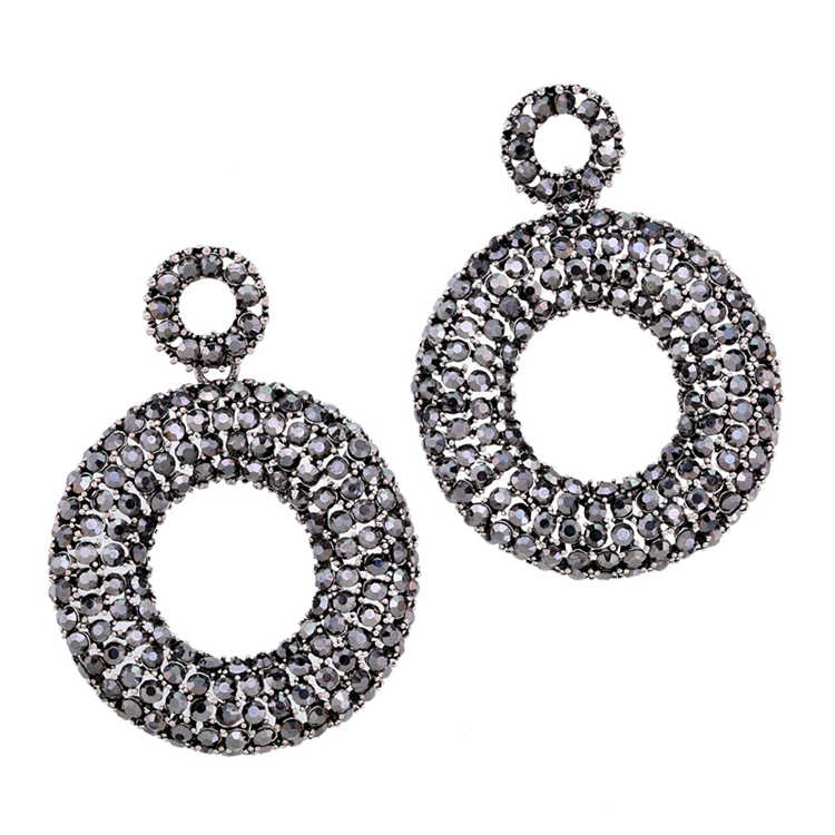 Shinny Full Black Rhinestone Deiamond Large Round Shaped Earrings Designs - Rare1Studio