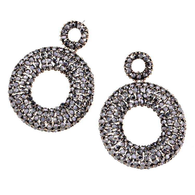 Shinny Full Black Rhinestone Deiamond Large Round Shaped Earrings Designs - Rare1Studio