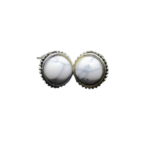 Turquoise White Stone Marble Finished Silver Polished Daily wear Stud, which can go on Ethenic as well as to your Western Wears, Classy, Elegant, White Earrings for Women - Rare1Studio