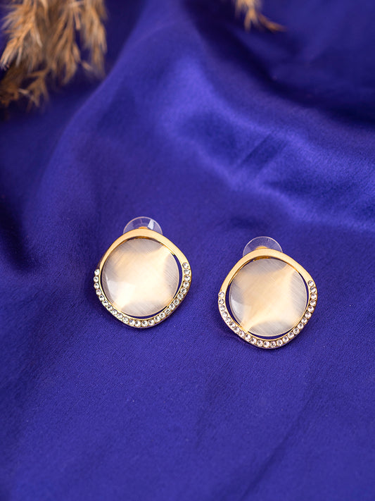 Gold-Plated Stud Earrings with White Crystal Stones - Rare1Studio