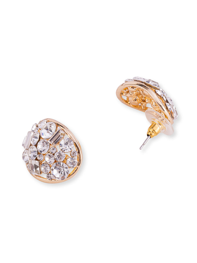 Golden Oversized Stud Earrings with American Diamond Stone - Bold and Luxurious - Rare1Studio