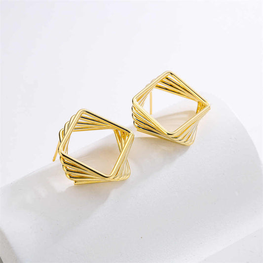 Square Gold Hoop Simple Geometric Stud for Women | 18K Yellow Gold Plated | Polished Finish - Rare1Studio