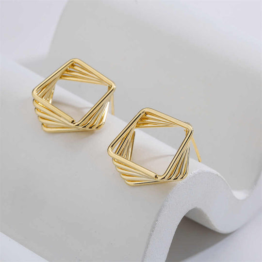 Square Gold Hoop Simple Geometric Stud for Women | 18K Yellow Gold Plated | Polished Finish - Rare1Studio