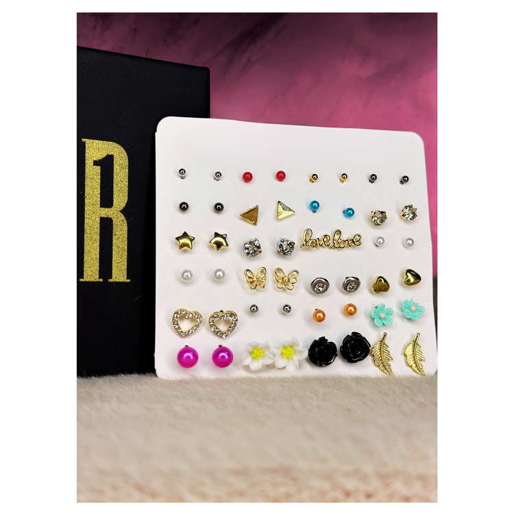 Contemporary Gold Plated Stud Earring Combo of 24 For Women ( Free size)