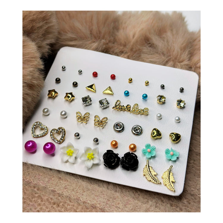 Contemporary Gold Plated Stud Earring Combo of 24 For Women ( Free size)