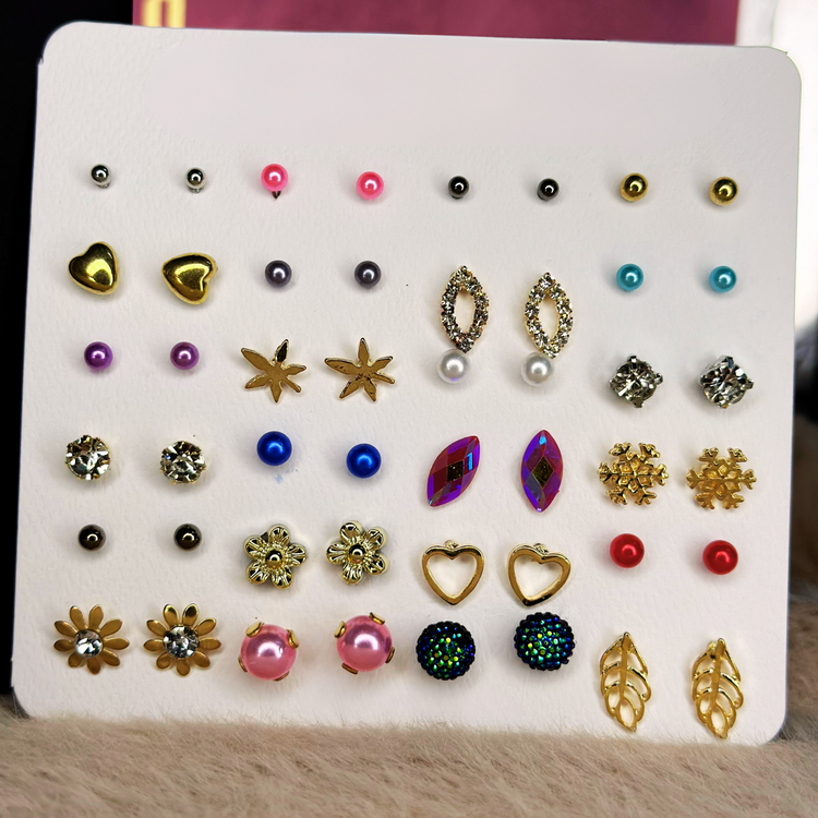 Contemporary Gold Plated Stud Earring Combo of 24 For Women ( Free size)