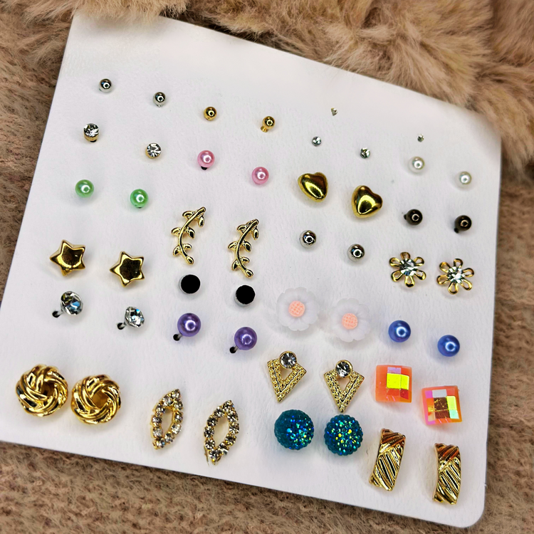 Contemporary Gold Plated Stud Earring Combo of 24 For Women ( Free size)